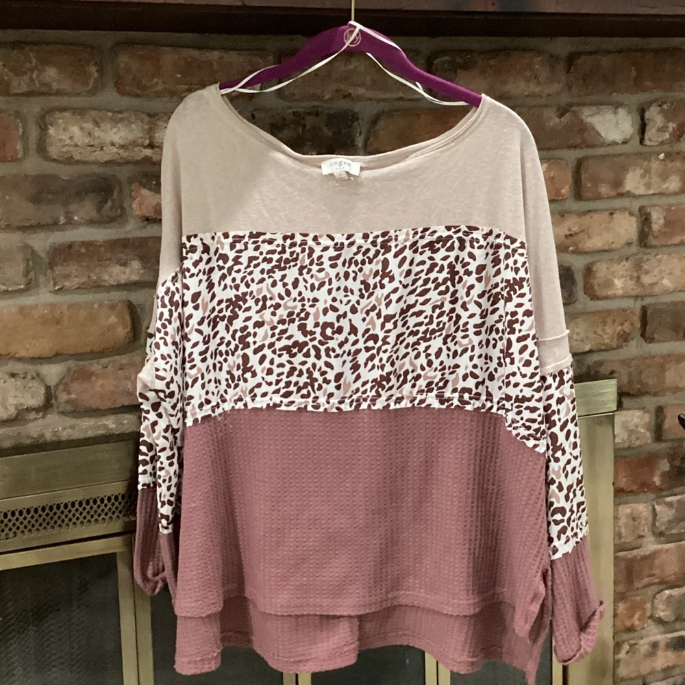 Umgee Taupe and Mauve Animal Print Sweatshirt
